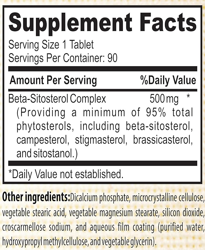 Nature's Potent Beta Sitosterol (500 Mg) Prostate Supplement for Men - Supports Frequent Urination, Prostate Health & Healthy Cholesterol Levels 90 (Tablets)