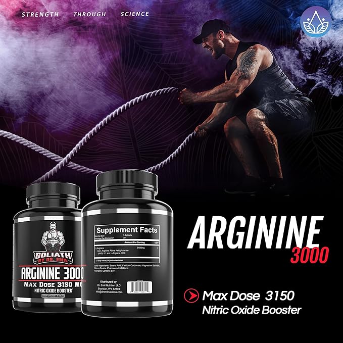 Dr. Emil - L Arginine (3150mg) Highest Capsule Dose - Nitric Oxide Supplement for Vascularity, Endurance and Heart Health (AAKG and HCL) - 90 Tablets