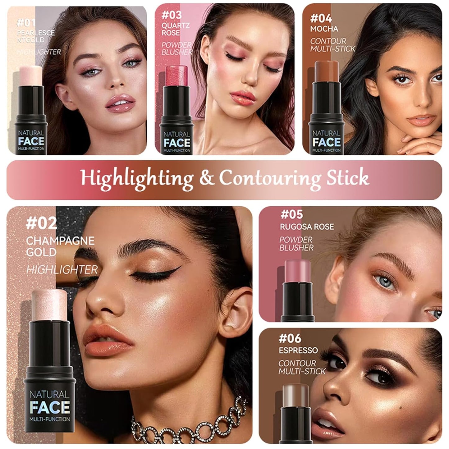 3Pcs Cream Contour Stick Makeup Kit,Create Face Contour,Highlighter Stick,Blush stick for Sculpt the Cheeks,Bronzer Contour Sticks,Waterproof Long-lasting Contour set,Non-greasy（01#,03#,04#）