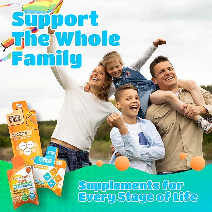 Cover Three Supplements for Kids Brain Supplement Smoothie, Omega 3 Liquid Childrens DHA Fish Oil, Health Kids Focus and Attention, Emotional Support, 20 Pouches, Pack 6