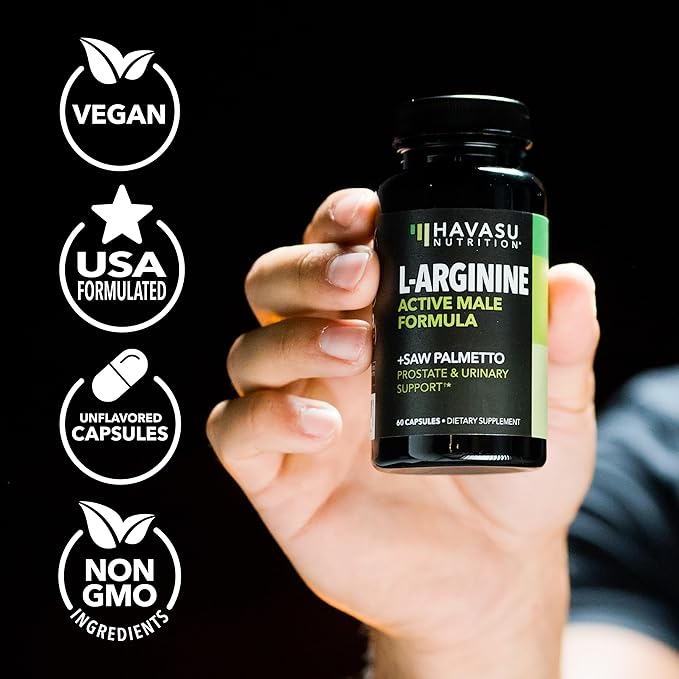 L Arginine Saw Palmetto for Men Prostate Supplement - Nitric Oxide (NO) & Prostate Support Supplement for Ultimate Male Health - Endurance Performance & Urinary Health - Vegan, 60 Count 1 Month Supply