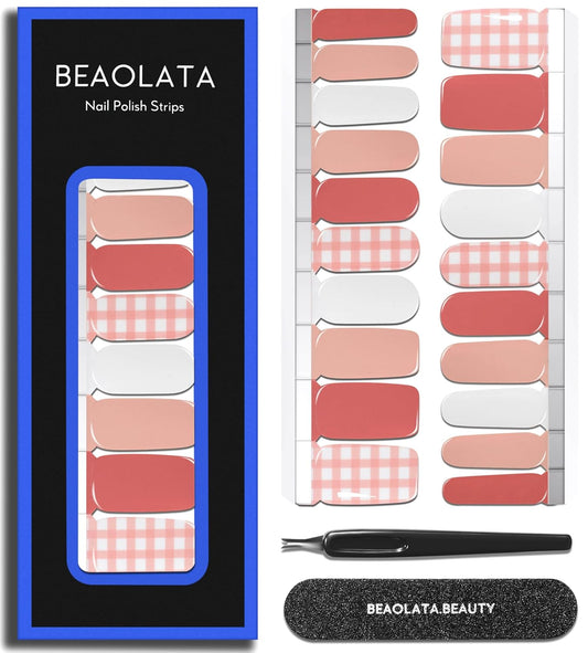 Nail Polish Strips Long Lasting, 20Pcs Wraps, Easy Apply& Remove Salon Quality Gel Nail Stickers (Girls picnic time pink)