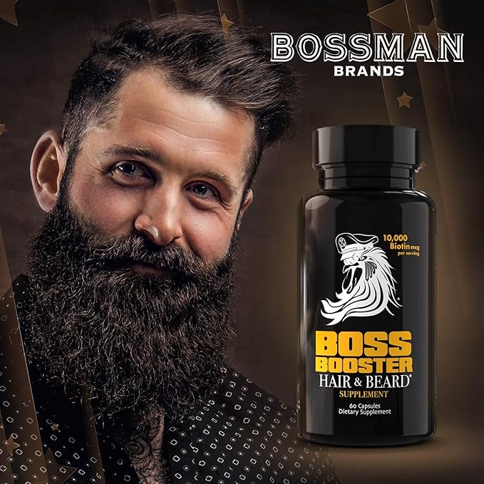 Bossman Boss Booster - Beard Growth Supplement Products for Men - 10,000 MCG Biotin and MSM - Hair Growth Vitamins and Beard Care