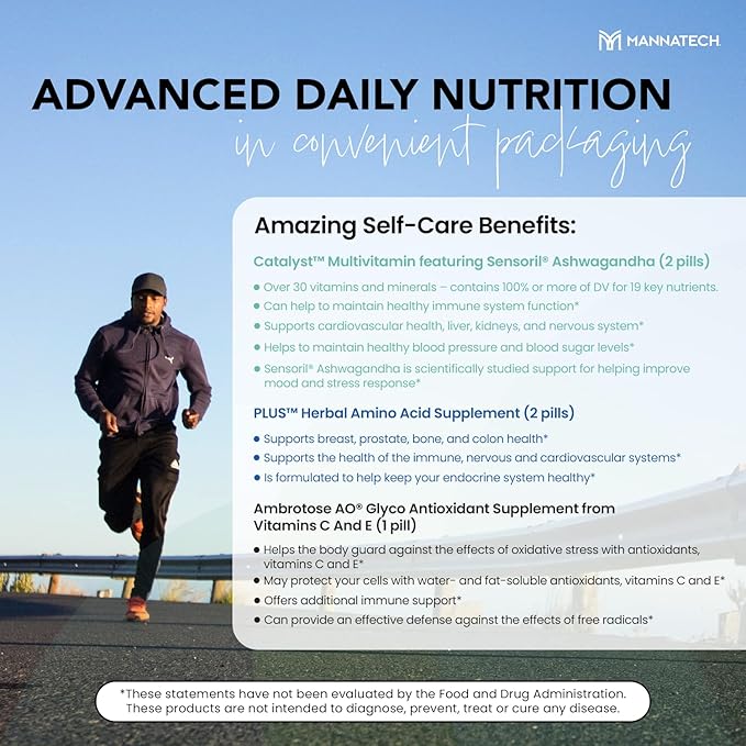 Mannatech More Than Just a Multivitamin, Optimal Support Packets Amazing Self-Care Benefits of OSP Daily Vitamins, w/Ashwagandha Capsules, Immune Support and Antioxidant Supplement - 60 Packets
