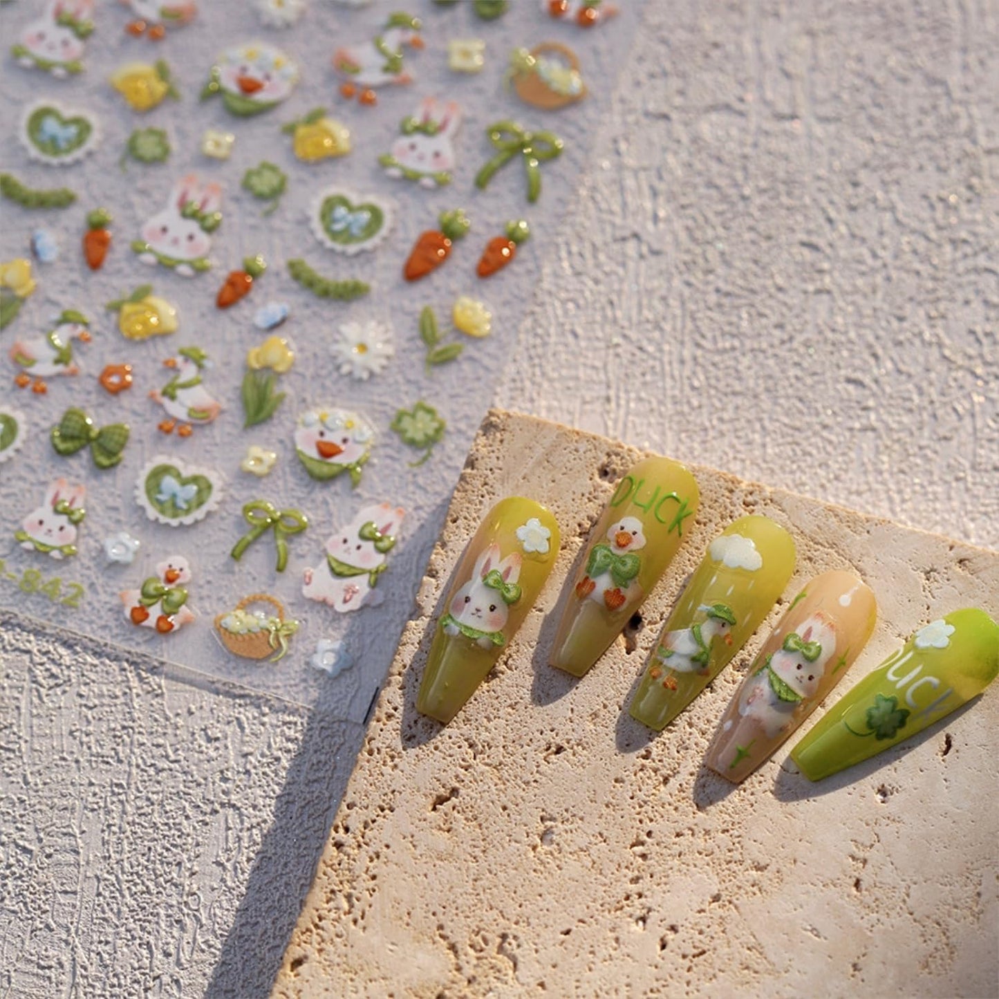 Easter Nail Stickers for Nail Art 5D Self Adhesive Nail Decals Cute Bunny Nail Art Stickers Green Bow Flower Nails Design Easter Nail Supplies for DIY Manicure Decoration for Women Girls