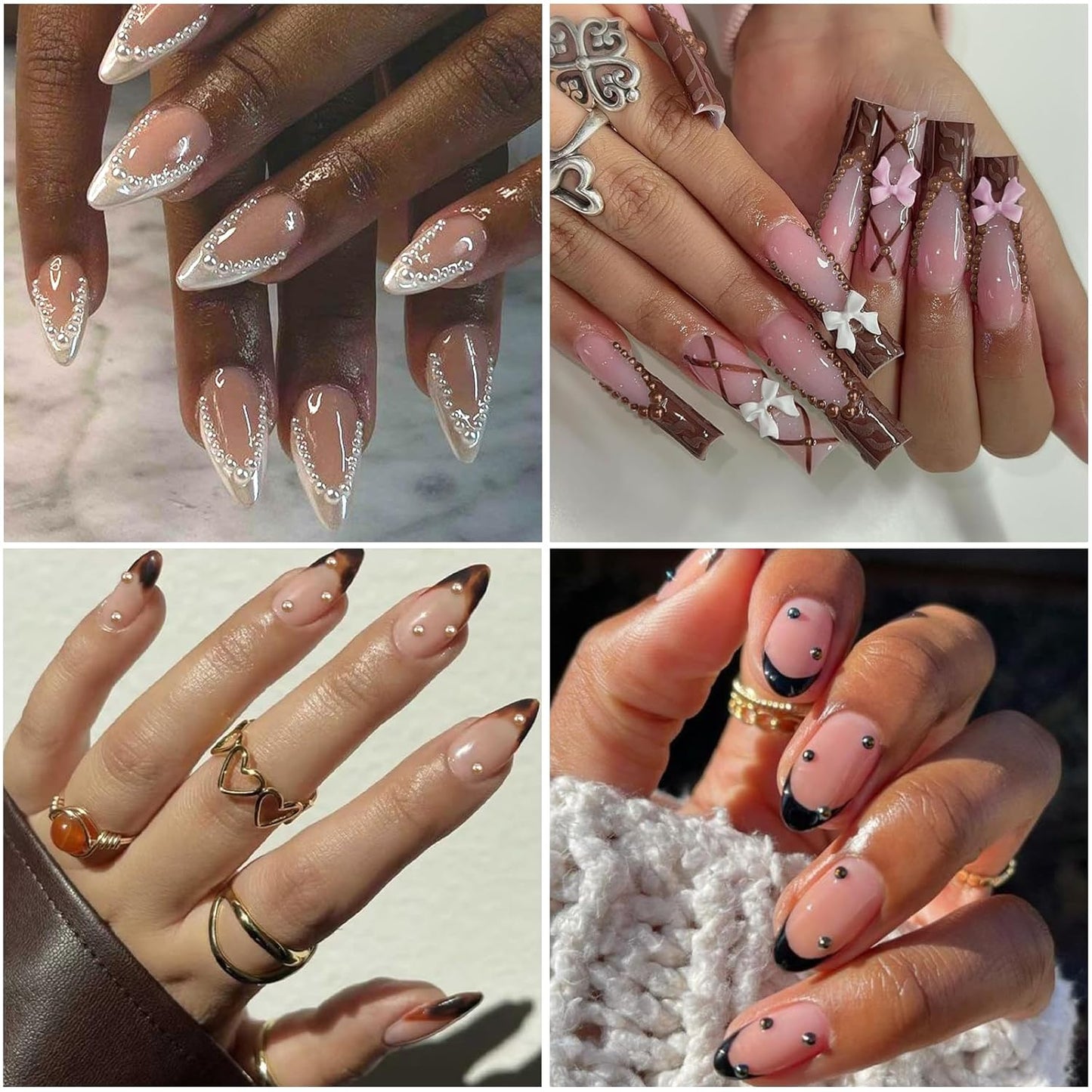 Nail Art Pearls with Glue Gel Flatback Brown Black 4 Colors Nail Charms Pearls Mixed Size 0.03-0.18in Nails Gems Pearl Accessories for Women Nails Design Decoration