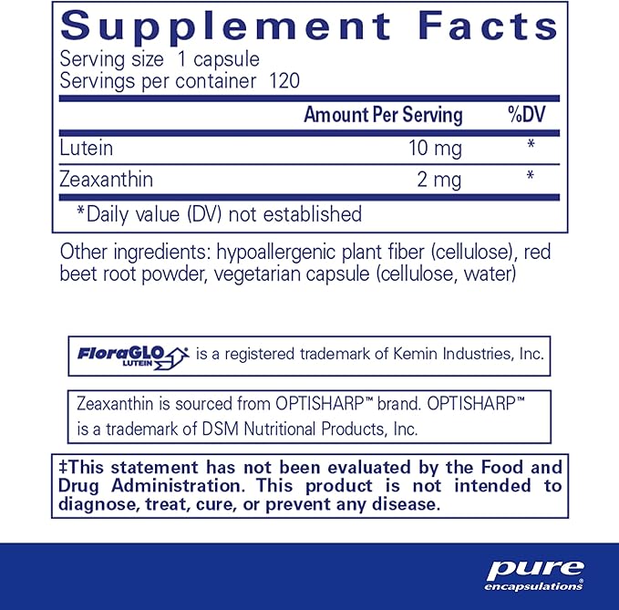 Pure Encapsulations Lutein & Zeaxanthin - Supports Overall Vision* - Maintains Macular Pigment & Eye Health* - Antioxidant Support* - Vegan-Friendly & Non-GMO - 120 Capsules