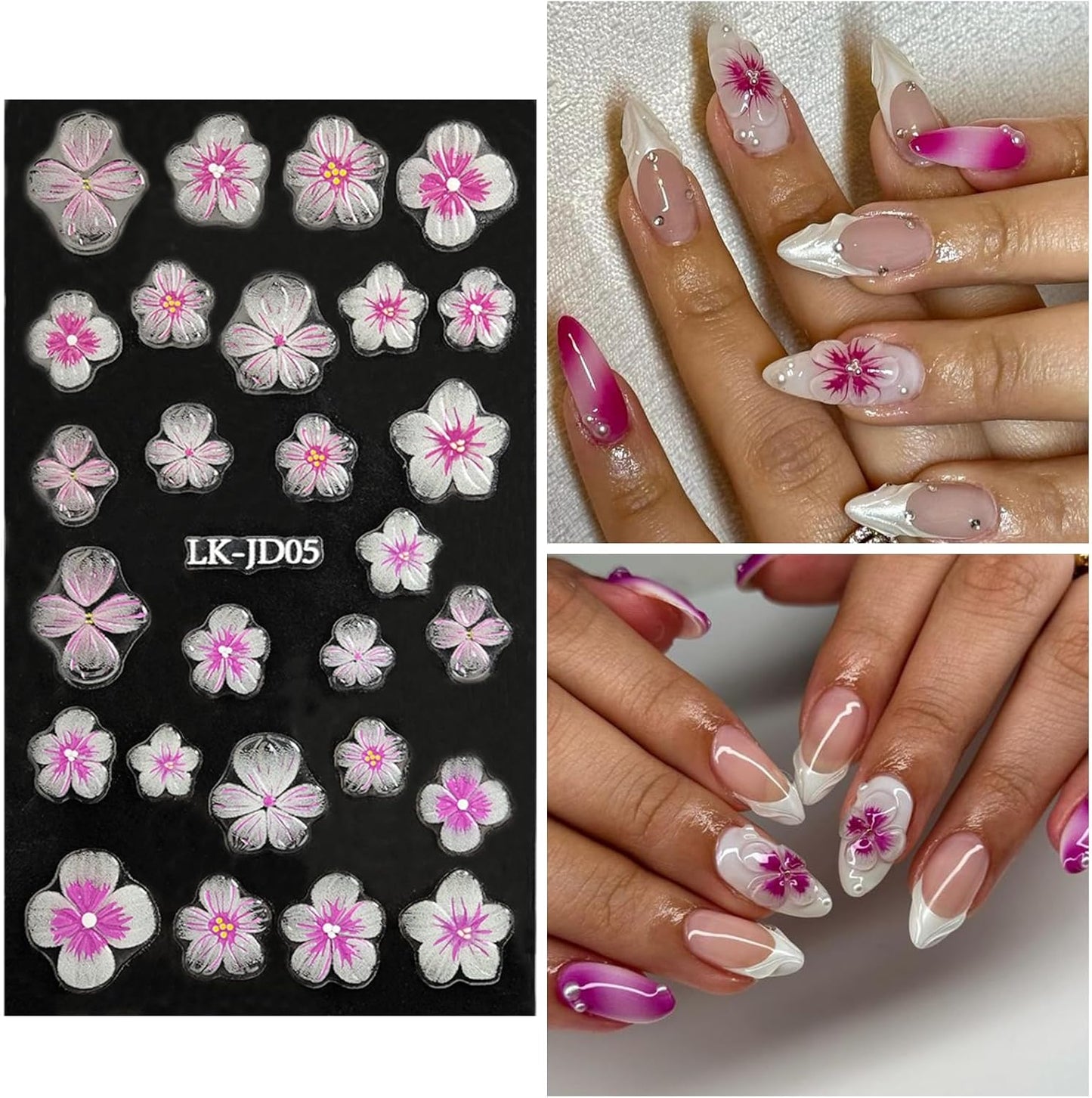 Nail Art Stickers Decals 5D Embossed Flower Nail Decals Self Adhesive Spring Summer Plumeria Nails Supplies 3D Design for Women Nails Decoration Yellow Black Flower Stickers
