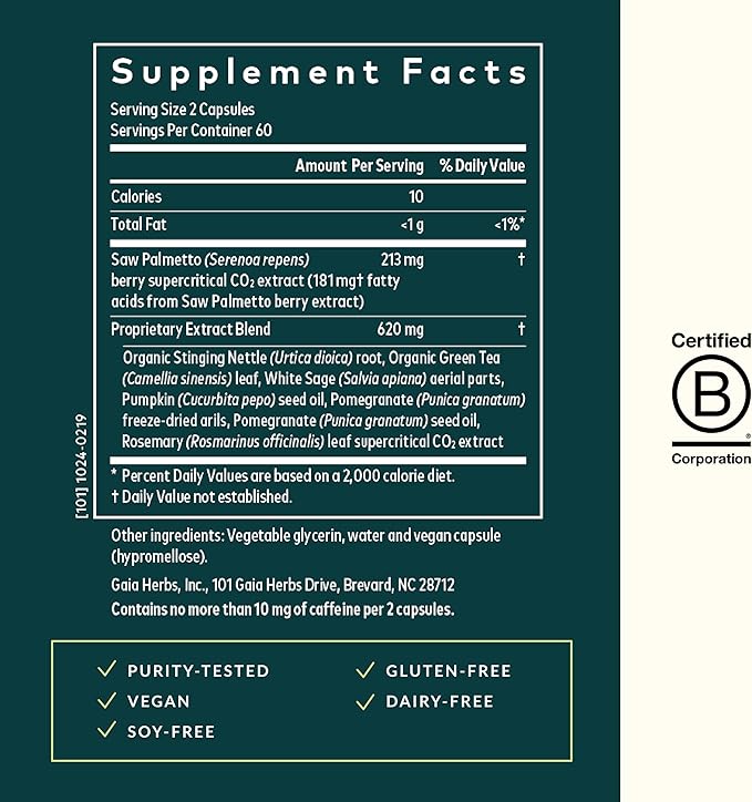 Gaia Herbs Prostate Health - Supports Prostate Health and Function for Men - with Saw Palmetto, Green Tea, Nettle Root, and White Sage - 120 Vegan Liquid Phyto-Capsules (40-Day Supply)