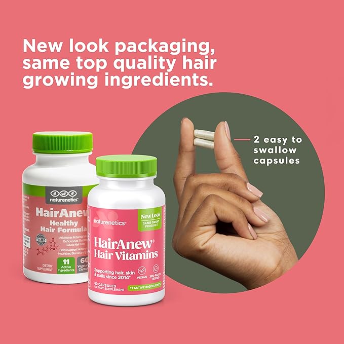 HairAnew Hair Growth Vitamins for Thicker Stronger Hair | Works for Women & Men All Hair Types | 11 Hair Vitamins & Ingredients | 5000mcg Biotin | Vegan | Independently Tested | 60 Capsules (3)