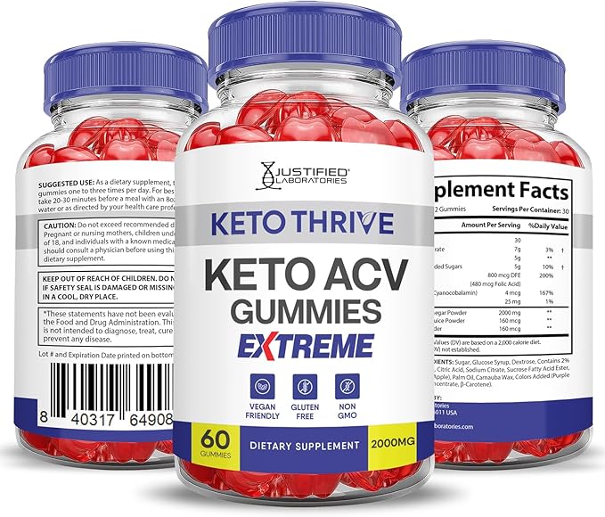(2 Pack) Keto Thrive Keto ACV Gummies Extreme 2000MG Keto Thrive Keto Gummies Apple Cider Vinegar Formulated with Pomegranate Beet Juice Powder B12 Vegan Non GMO 120 Gummys