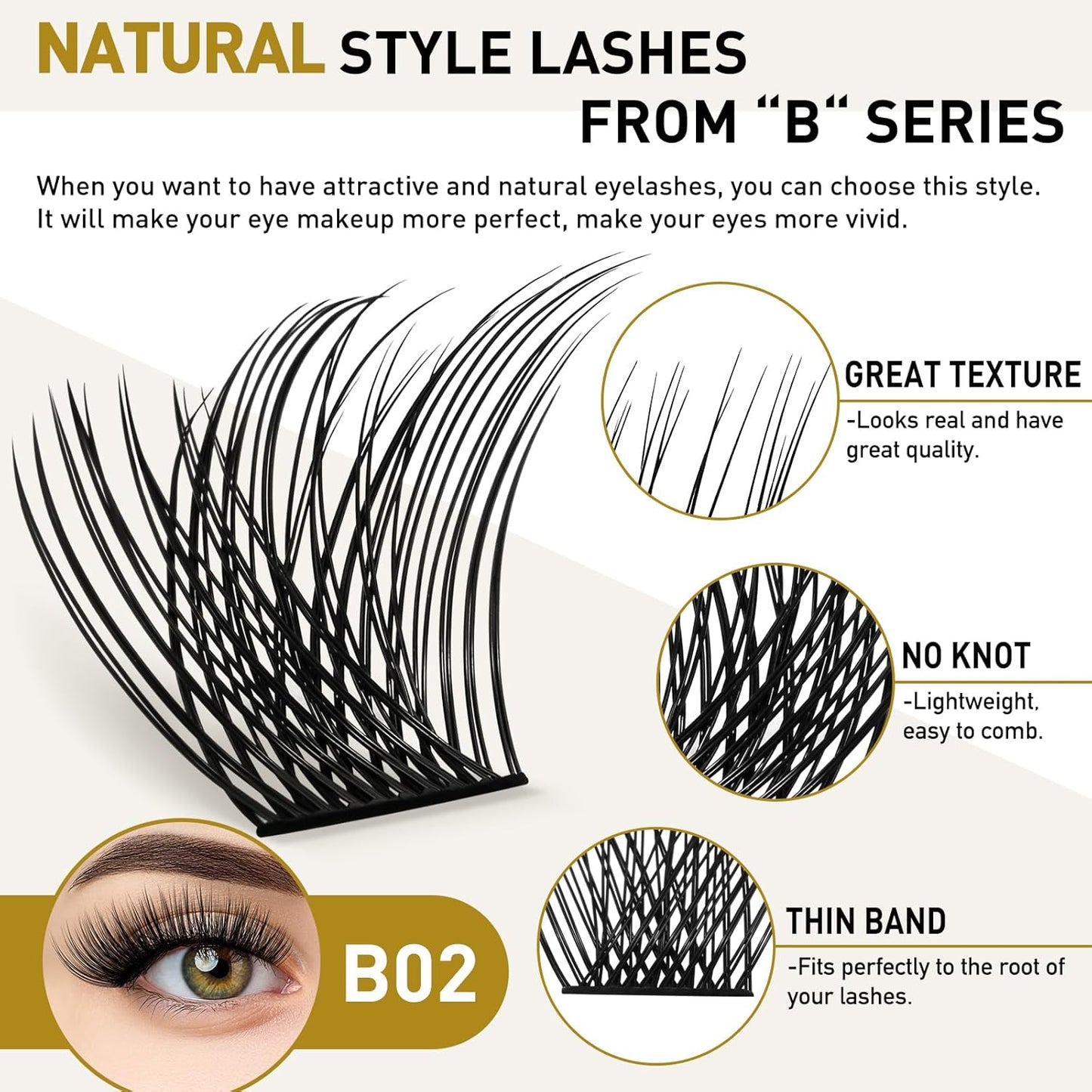 B&Q Lash Clusters Wispy B02, Eyelash Clusters 72PCS Cluster Eyelash Extensions, D Curl Lash Cluster 8-16mm Natural Individual Lashes Volume False Eyelashes Clusters with Soft Band(B02-D-8-16MIX)