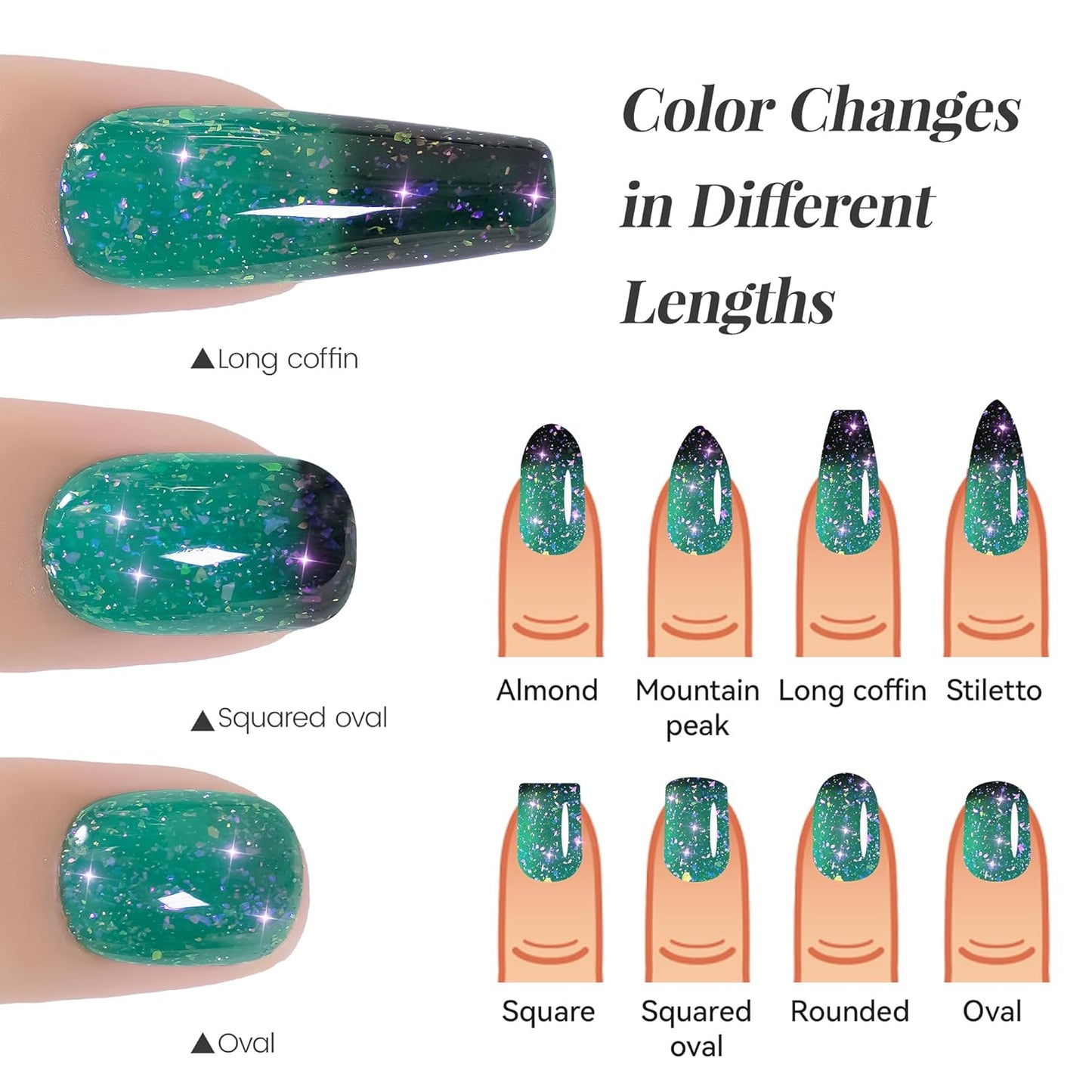 YTD Likomey Color Changing Gel Nail Polish Set,2 Pcs 15ml Bright Green to Dark Green Brocade Glitter and Pure Color Kit,Thermal Ombre Change Colors Salon Manicure Fall Winter UV Nail Varnish,WB2-3