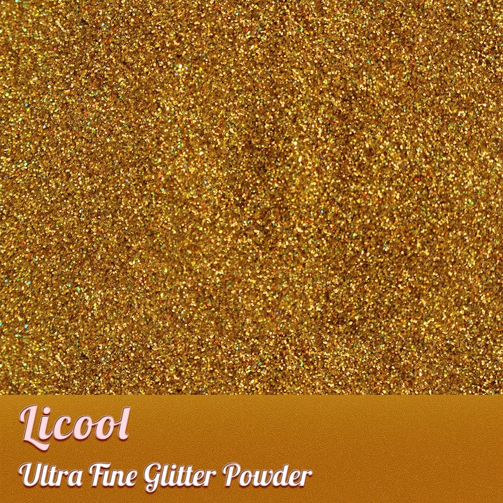 Holographic Extra Fine Glitter Powder, 100g Craft Glitter for Epoxy Resin, Iridescent Sequins, Loose Glitter for Face Body Hair Eye, Cosmetic Glitter for Festival Decoration (Laser Gold)