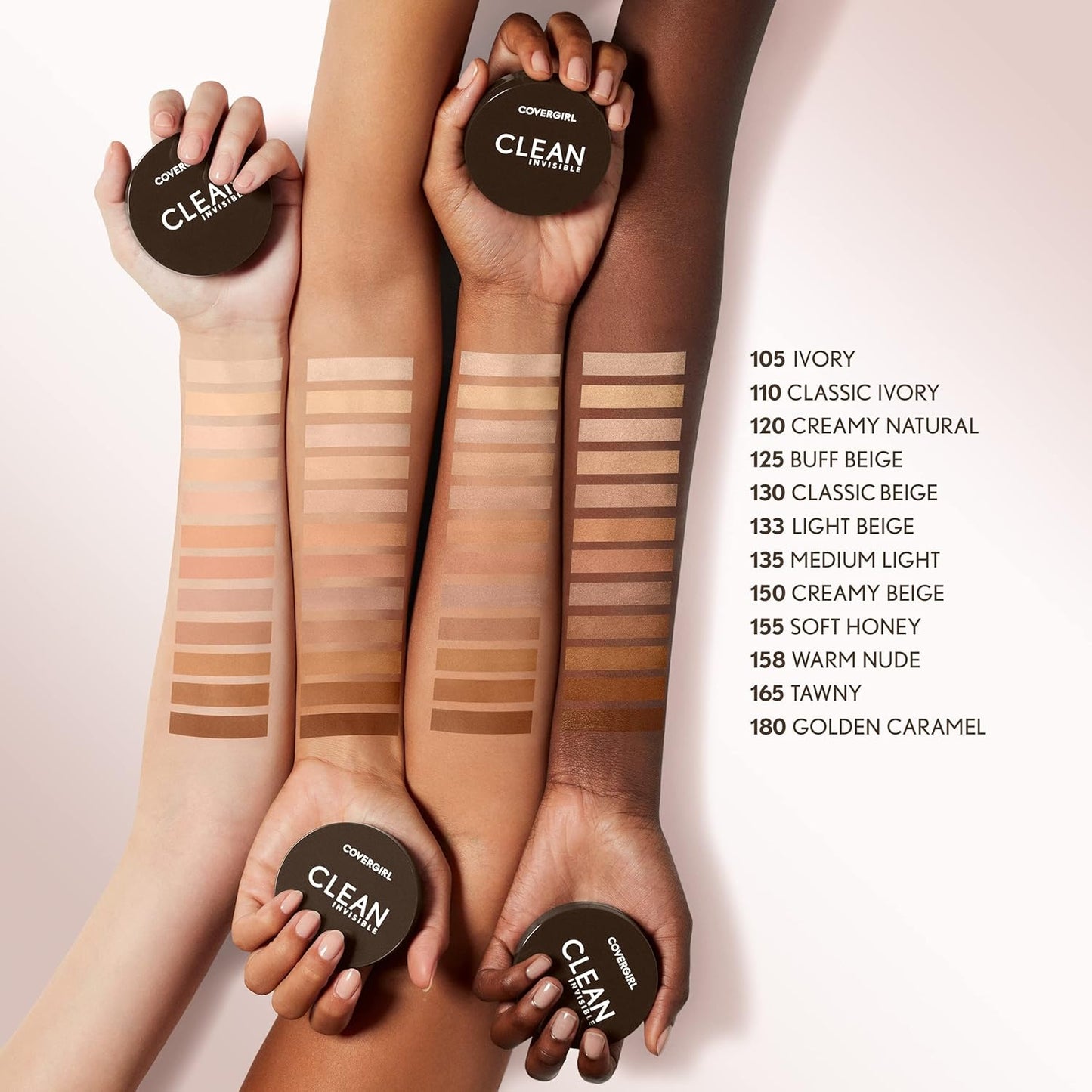 Covergirl Clean Invisible Pressed Powder, Lightweight, Breathable, Vegan Formula, Light Beige 133, 0.38oz