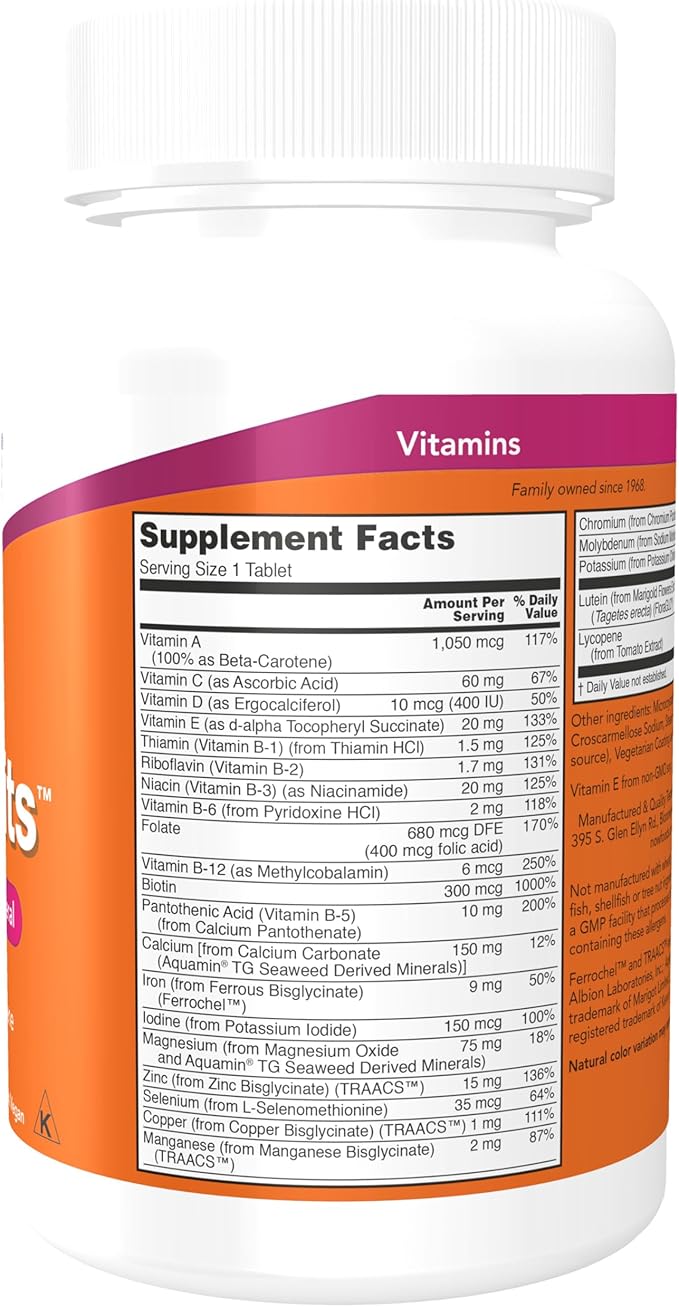 NOW Foods Supplements, Daily Vits™, One Tablet Daily with Lutein & Lycopene, 100 Tablets