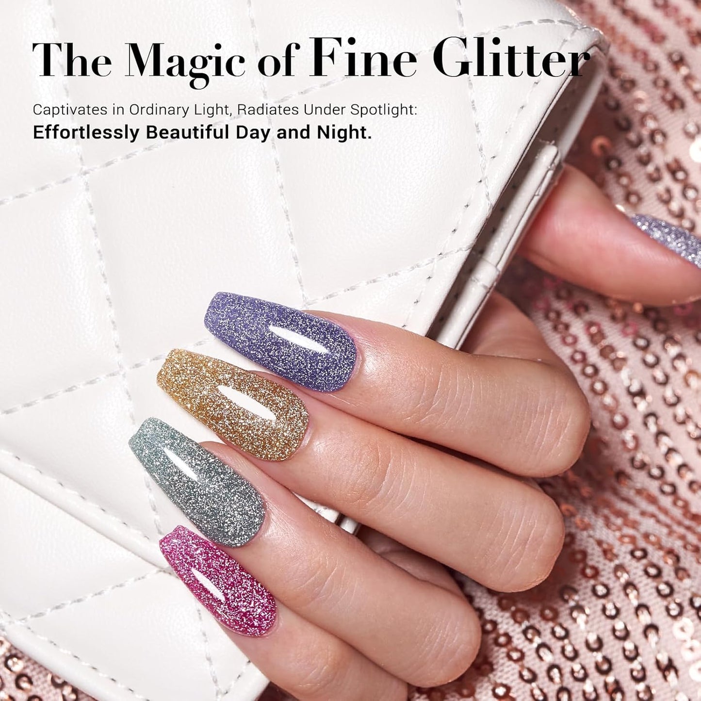 AZUREBEAUTY Sparkling Dip Powder Nail Set Micro Glitter Pink Silver Black Blue Green Gold Bright Flashlight Shine 6 Colors Dipping Powder Starter Kit Nail Art Manicure Salon, No Need Nail Lamp Cured