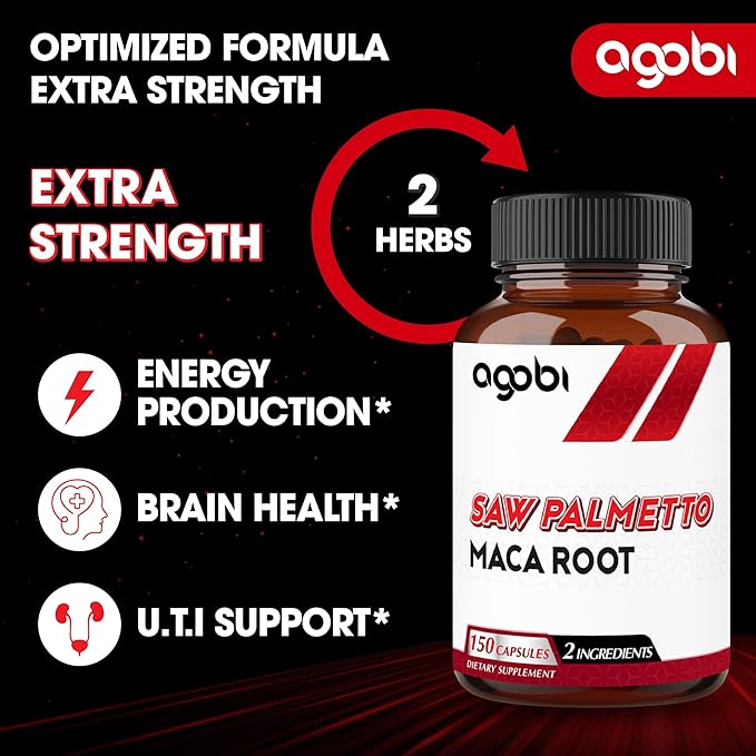 agobi 1500mg Saw Palmetto Supplement with Maca Root - High Extract Support for Hair Health, Restful Mood, Immune System & Energy Production - 150 Veggie Capsules