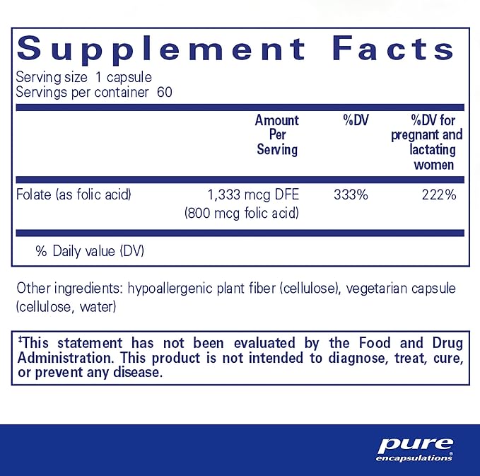 Pure Encapsulations Folic Acid | Hypoallergenic Dietary Supplement | 60 Capsules