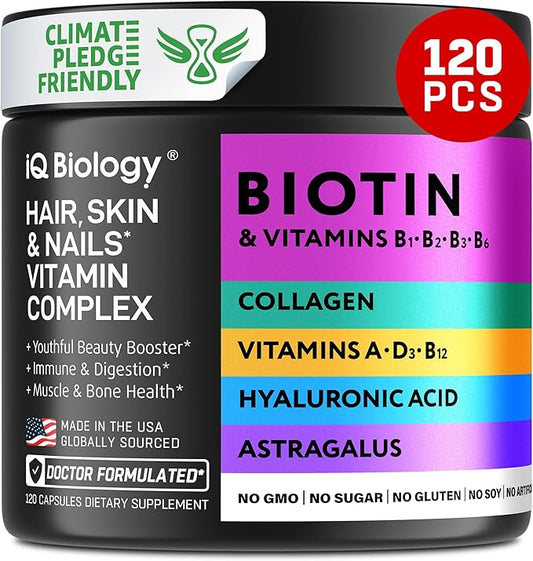 Biotin Supplement for Hair Growth - Biotin Vitamins & Keratin for Hair Loss & Thinning Hair - Hair Skin and Nails Vitamins for Women & Men - Healthy Hair Regrowth, Skin Glow & Nail Repair - 120 pcs