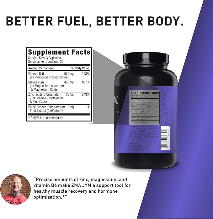ZMA JYM, Zinc & Magnesium Supplement - Zinc, Magnesium and Vitamin B6, YM Supplement Science, 90 Vegetarian Capsules