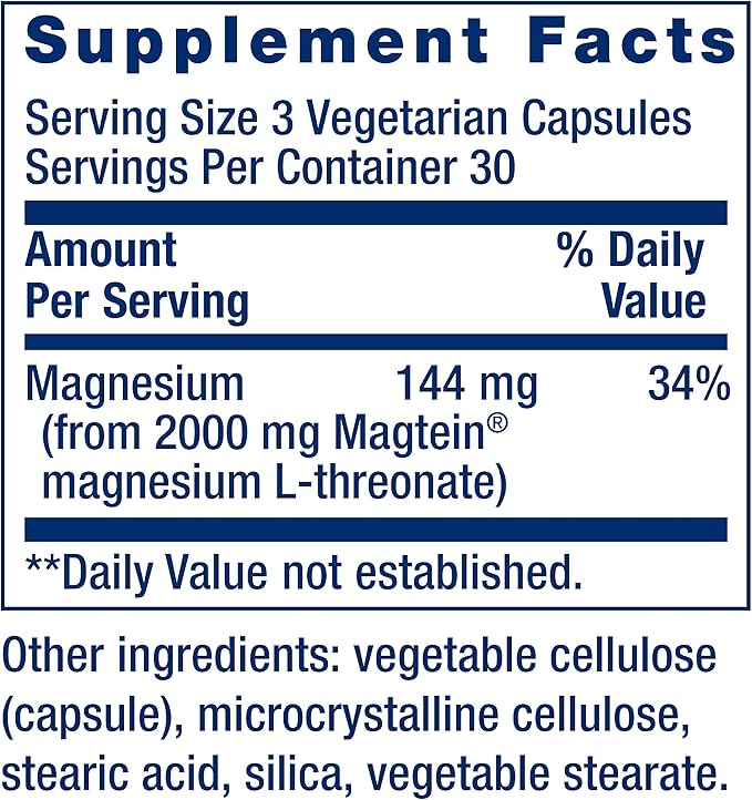 Life Extension Neuro-mag Magnesium L-threonate, Magtein, Magnesium Supplement, Brain Health, Memory & Attention, Gluten Free, Vegetarian, Non-GMO, 90 Vegetarian Capsules