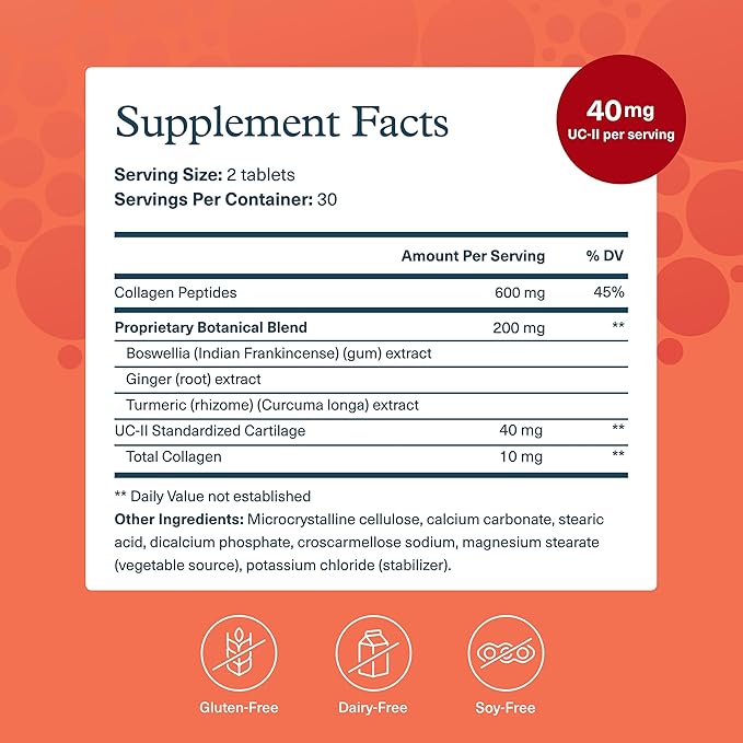 Youtheory Joint Complex with UC-II - Collagen Supplement for Men & Women with Boswellia Extract, Ginger & Turmeric - Offers Joint Support* - Dairy, Soy & Gluten Free - 60 Tablets