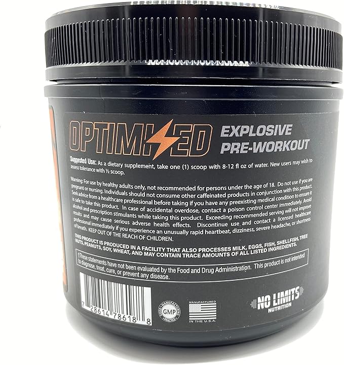 "Optimized" Blue Razz Pre-Workout Powder / Massive Pumps / Increase Muscle Mass, Strength & Focus / Beta Alanine + L-Citrulline + Betaine Anhydrous + Creatine + Caffeine Anhydrous / 30 Servings