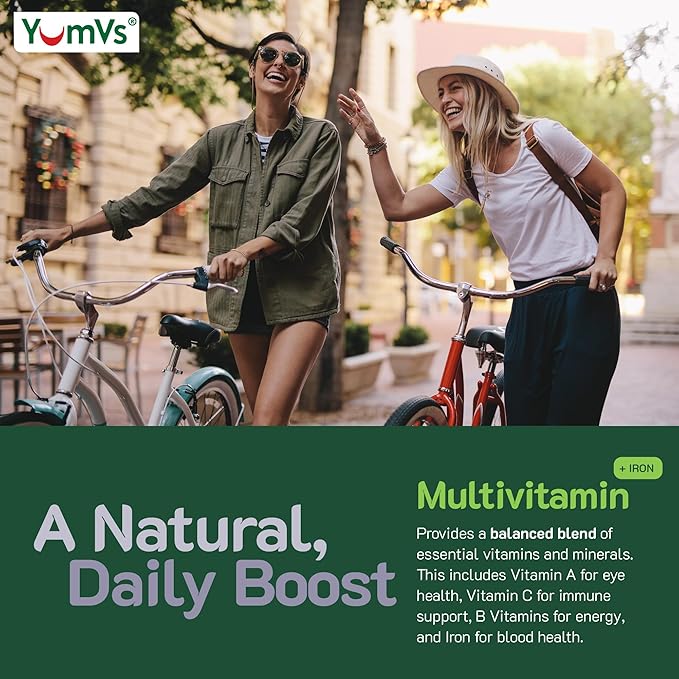 YumVs Multivitamin Gummies with Iron - Grape Flavor - Vegetarian Kosher Multi Vitamins for Adults with Vitamin A C B6 B12 Biotin Zinc - No Calcium - Mens/Womens Multivitamin with Iron Gummy (60 Count)