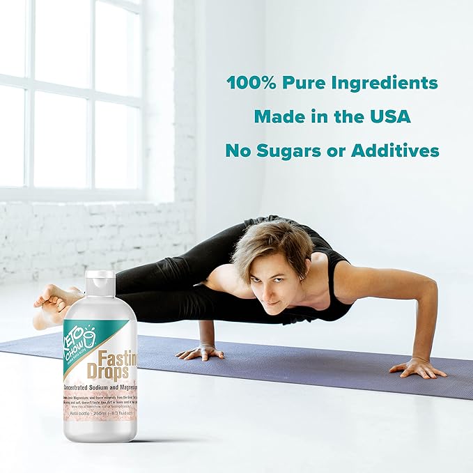 Keto Chow Fasting Drops | Sodium and Ionic Magnesium Fasting Supplement | Intermittent Fasting Mineral Supplements | Electrolyte Replenisher | On The Go Container | (250ml/8.3 fl oz. Refill)