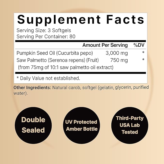 NatureBell Virgin Pumpkin Seed Oil 3,000mg Per Serving with Saw Palmetto, 240 Softgel Capsules | Cold Pressed – Rich in Omega 6 & 9 Essential Fatty Acids – Prostate & Bladder Supplements, Non-GMO