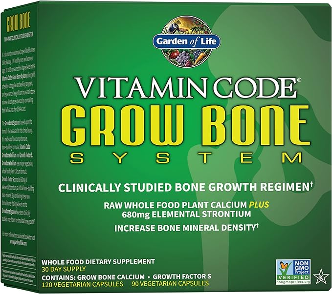 Garden of Life Calcium Supplement - Vitamin Code Grow Bone Made with Whole Foods, Strontium, Magnesium, K2 MK7, Vitamin D3 & C Plus Probiotics for Gut Health, 30 Day Supply