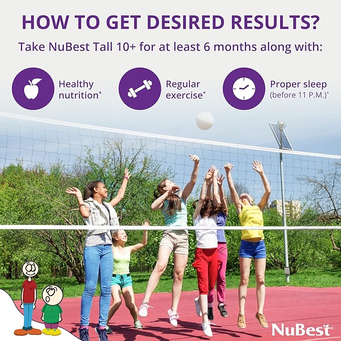 NuBest Tall 10+ - Premium Bone Strength Formula, Enhanced Immunity and Overall Health for Age 10+ - Who Drink Milk Daily with Calcium, Vitamin D3, Vitamin K2, and Multivitamins - 60 Capsules