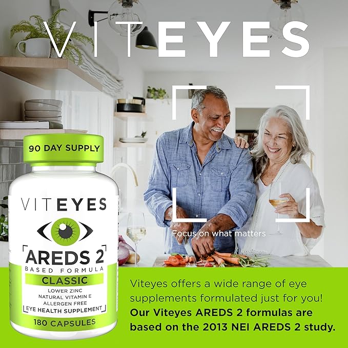 Viteyes AREDS 2 Eye Vitamins, Classic Macular Support, Allergen Free Capsules, with Natural Vitamin E, Vitamin C, Zinc, Copper, Lutein & Zeaxanthin, Eye Doctor Trusted, Manufactured in The USA, 180 Ct