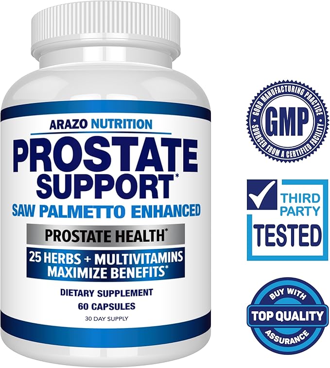 Arazo Nutrition Prostate Supplement - Saw Palmetto + 25 Herbs - Reduce Frequent Urination, Reduce Hair Loss, Support Stamina – Single Homeopathic Herbal Extract Health Supplements - Capsule or Pill