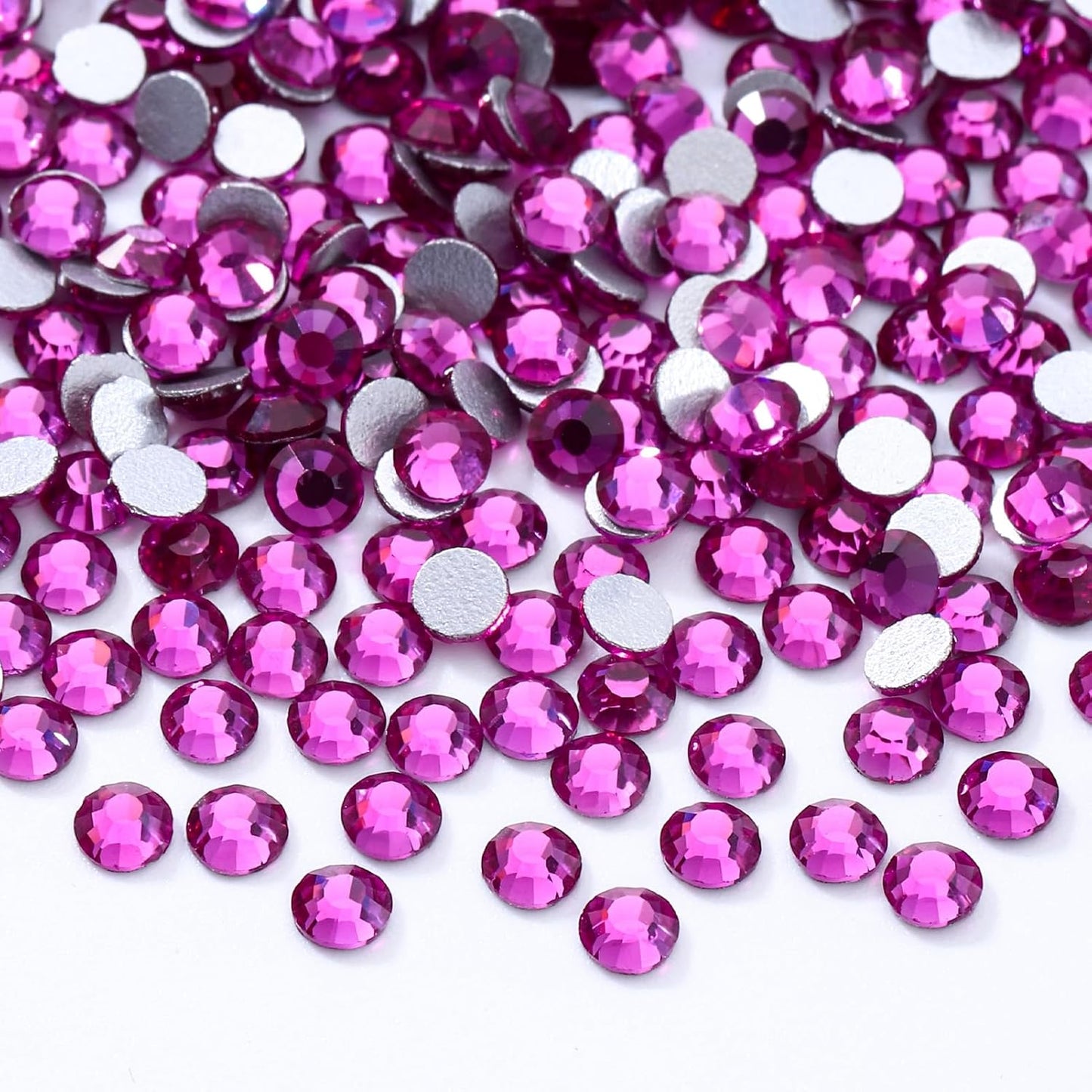 Fuchsia Flatback Rhinestones, Glass Rhinestones for Nail Art and Craft, Glue Fix, Loose Crystal Gemstones(Fuchsia, SS6, 2880pcs, 1.9-2.0mm)
