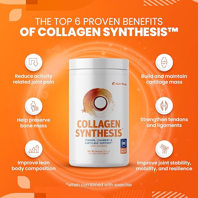 SaltWrap Collagen Synthesis Powder - Collagen Peptides for Joint Recovery with Fortigel & Tendoforte, Collagen for Women, Collagen for Men, Collagen Protein, Supports Tendons, Ligaments, NSF Certified