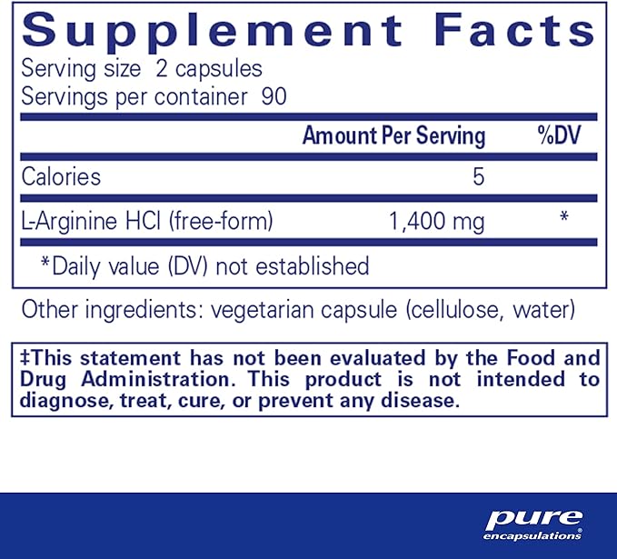 Pure Encapsulations L-Arginine - 1,400 mg - Support Nitric Oxide Production - Heart Health & Blood Flow - Gluten Free & Non-GMO - 180 Capsules