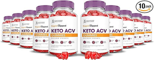 (10 Pack) Rapid Ripped Keto ACV Gummies Advanced Formula 1000MG Rapidripped Keto Gummies Apple Cider Vinegar Formulated with Pomegranate Beet Juice Powder B12 Vegan Non GMO 600 Gummys