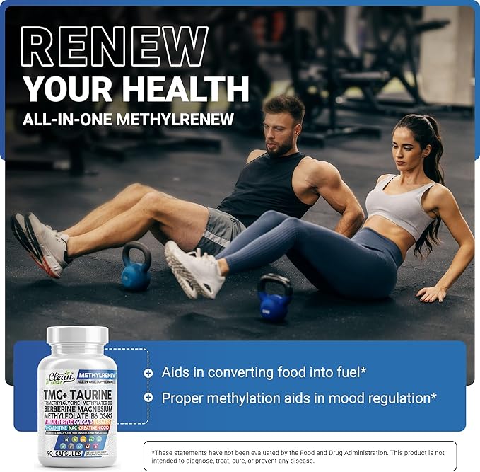 Clean Nutraceuticals TMG Taurine Supplement - Methylated Multivitamin with B6 Vitamins, B12, D3 K2, Magnesium Methylfolate Milk Thistle Omega 3 Turmeric NAC L Carnitine Creatine COQ10 & More, 90 Ct