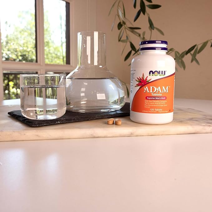 NOW Foods Supplements, ADAM™ Men's Multivitamin with Saw Palmetto, Lycopene, Alpha Lipoic Acid and CoQ10, Plus Natural Resveratrol & Grape Seed Extract, 120 Tablets
