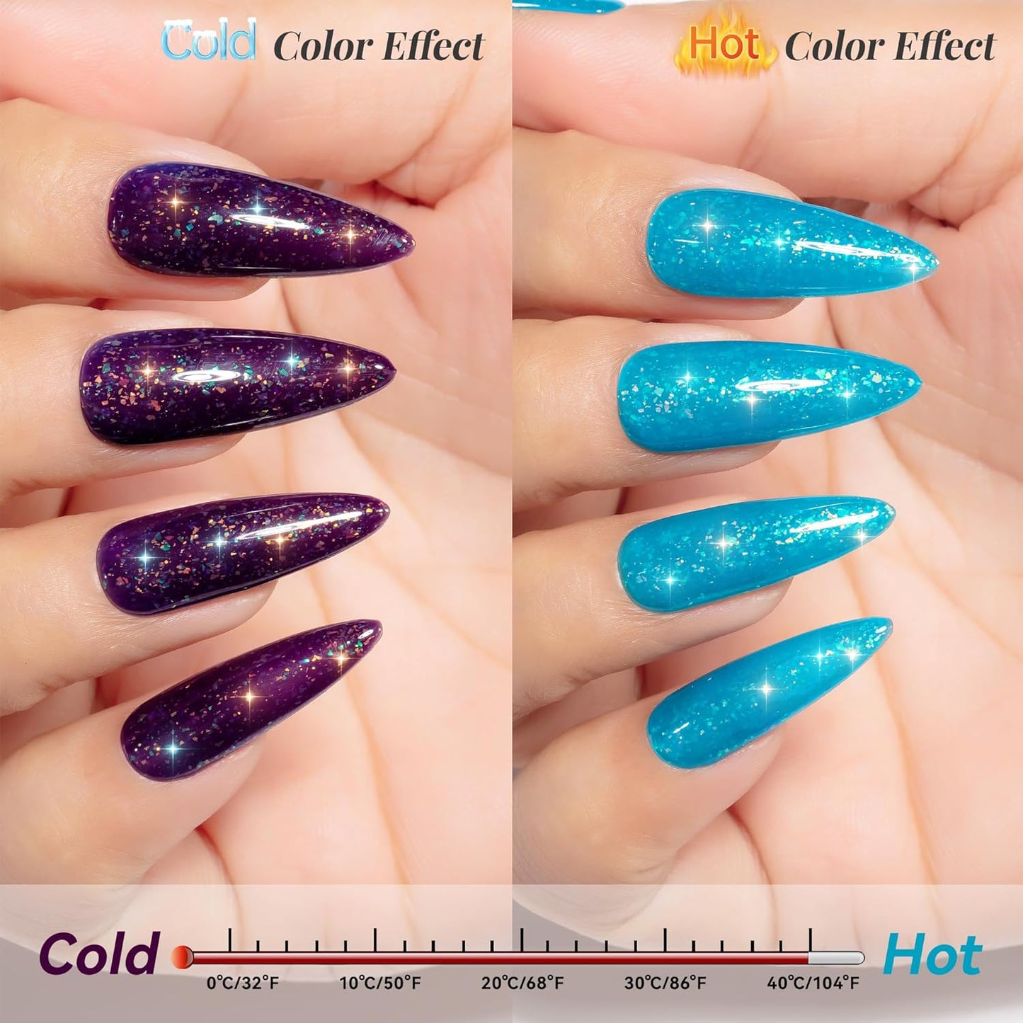 YTD Likomey Color Changing Gel Nail Polish,15ml Turquoise Blue to Deep Purple Brocade Glitter Mood Temperature Change Colors Fall Winter Thermal Ombre Sparkle UV Varnish,HEMA Free TPO Free,WB505