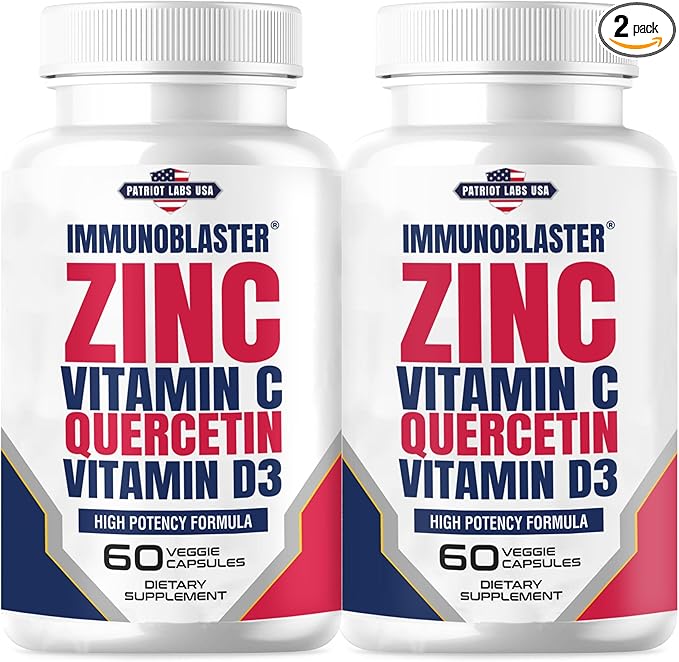 (2 Pack) ImmunoBlaster Zinc Quercetin 500mg with Vitamin D and C Antioxidant Immune Support High Potency Quercetin Zinc Supplement for Men and Women - Gluten, Soy, & Dairy Free - 120 Count (Twin Pack)