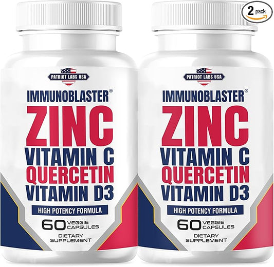 (2 Pack) ImmunoBlaster Zinc Quercetin 500mg with Vitamin D and C Antioxidant Immune Support High Potency Quercetin Zinc Supplement for Men and Women - Gluten, Soy, & Dairy Free - 120 Count (Twin Pack)