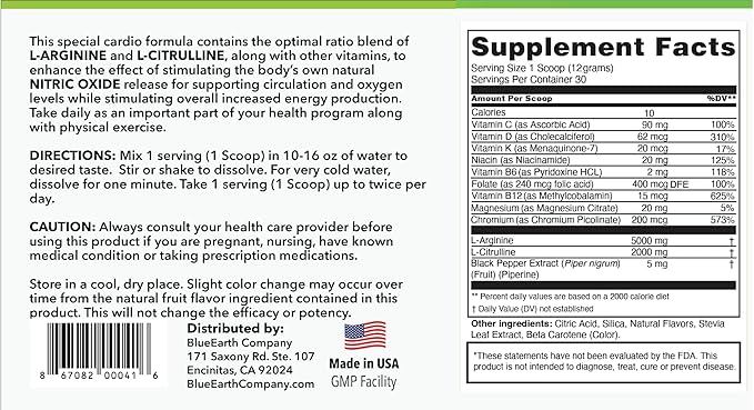 L-Arginine 5000mg + L-Citrulline 2000mg Complex Powder Supplement - Nitric Oxide Booster - Heart Health, Circulation, Energy & Endurance - 30 Servings (Pineapple)