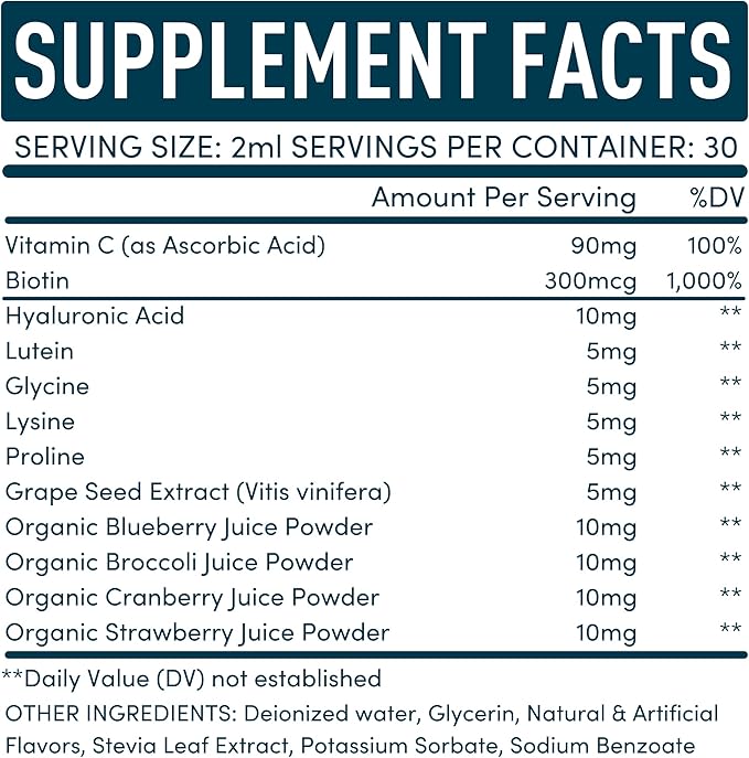 Vegan Collagen Builder Liquid Supplement - Collagen Booster with Vitamin C, Biotin, Hyaluronic Acid & Amino Acids - Vegetarian Collagen for Women, Organic Fruit & Vegetable Blend - 120ml, 60 Day