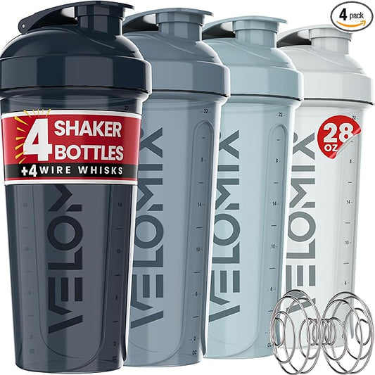 '-4 PACK- 28 oz Shaker Cups for Protein Shakes - 4x Wire Whisk | Leak Proof Protein Shaker Bottles for Protein Mixes | Protein Shaker Bottle Pack | Mixer for Protein Shakes(Aqua Depths)