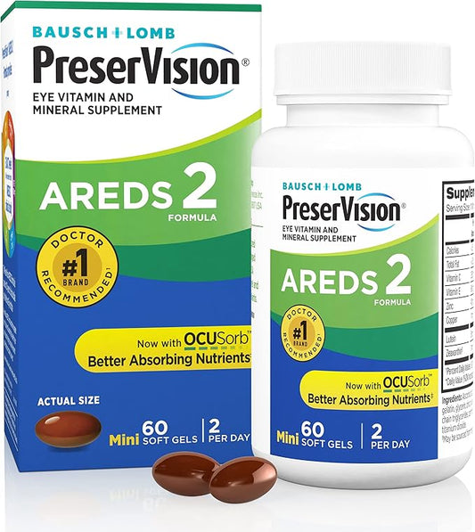 PreserVision AREDS 2 Eye Vitamin & Mineral Supplement, Contains Lutein, Vitamin C, Zeaxanthin, Zinc & Vitamin E, 60 Minigels (Packaging May Vary)