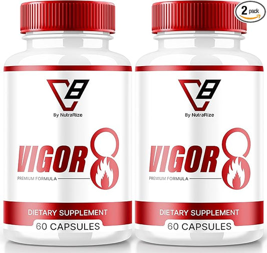 (2 Pack) Vigor 8 for Men, Vigor 8 Pills Male Enhancing Formula, Vigor Eight Supplement Capsules Test Boost, Vigor8 Stamina Booster Reviews Horny Goat Weed Tongkat Ali (120 Capsules)