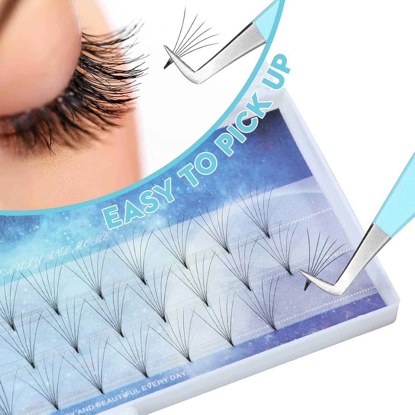 Ms.Queen Eyelash Extension Tweezers Set - Fiber Tip Isolation & 90 Degree Mega Volume Tweezers, Blue